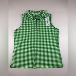 Walter Hagen Womens Polo 2XL Green Fusion Gingham Sleeveless UPF Golf Tennis